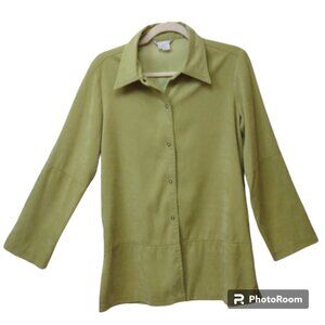 Zara Basic Lime Green Chartreuse LS Point Collar Snap Closure Microfiber Shacket